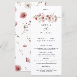 Roze Wilde Bloemen Huwelijksmenu Menu