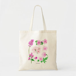 Roze wilde bloemen in aquarellen 1 kant. tote bag