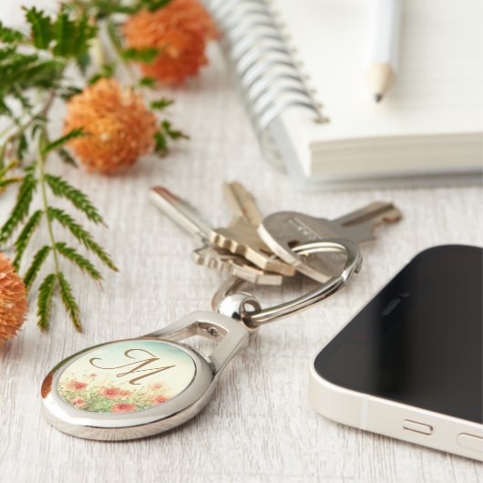 Roze Wilde Bloemen in Gebied Digitaal Sleutelhange Sleutelhanger (Zijkant)