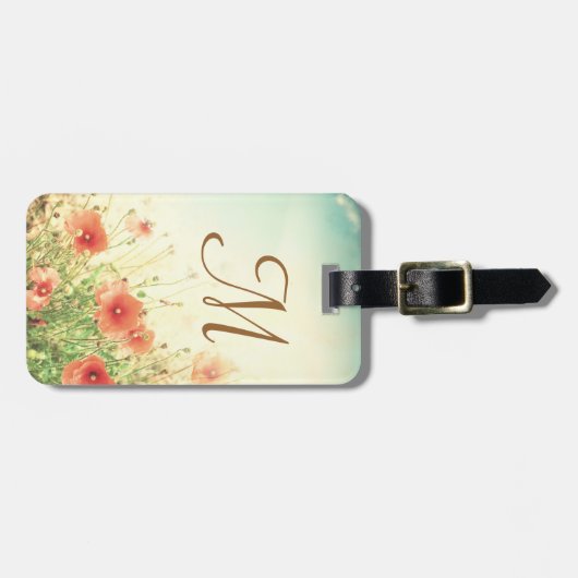 Roze Wilde Bloemen in Veld Monogram Bagagelabel (Voorkant horizontaal)