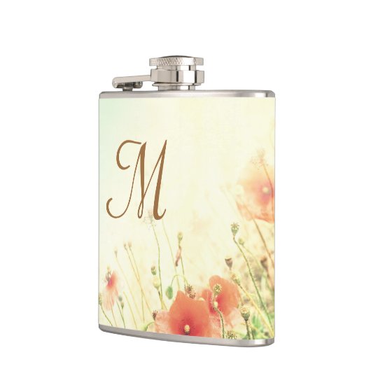 Roze Wilde Bloemen in Veld Monogram Whiskey Flask Heupfles (Links)