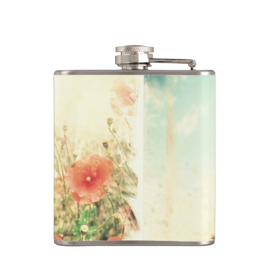 Roze Wilde Bloemen in Veld Monogram Whiskey Flask Heupfles (Achterkant)
