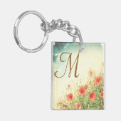 Roze Wilde Bloemen in Veld Sleutelhanger (Voorkant Links)