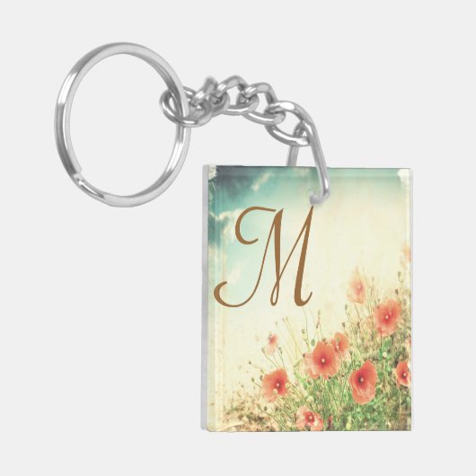 Roze Wilde Bloemen in Veld Sleutelhanger (Voorkant Links)