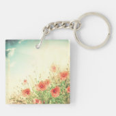 Roze Wilde Bloemen in Veld Sleutelhanger (Achterkant)