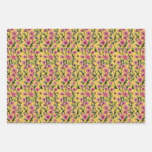 Roze wilde bloemen inpakpapier vel (Voorkant 3)