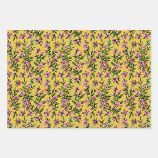 Roze wilde bloemen inpakpapier vel (Voorkant 2)