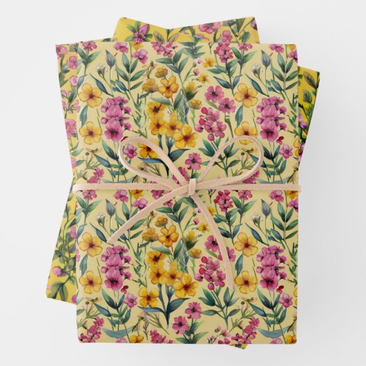 Roze wilde bloemen inpakpapier vel (In situ)