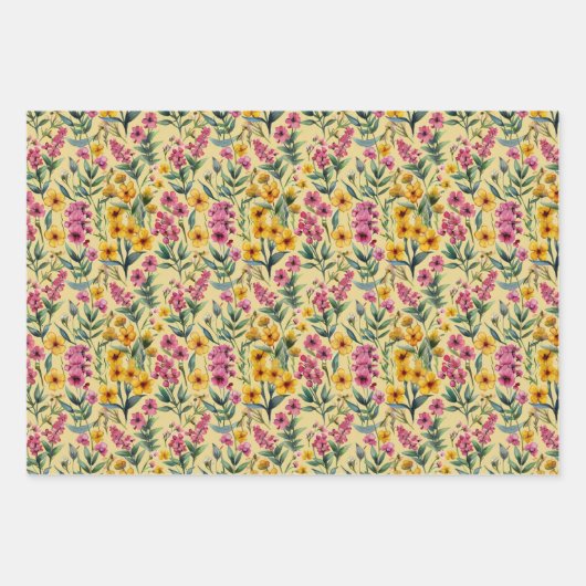 Roze wilde bloemen inpakpapier vel (Voorkant)