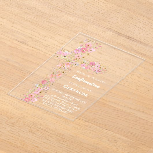 roze wilde bloemen kruis Bevestiging Acryl Uitnodigingen (Laagn)