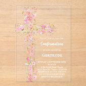 roze wilde bloemen kruis Bevestiging Acryl Uitnodigingen (Voorkant)