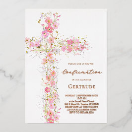 roze wilde bloemen kruis Bevestiging Folie Uitnodiging