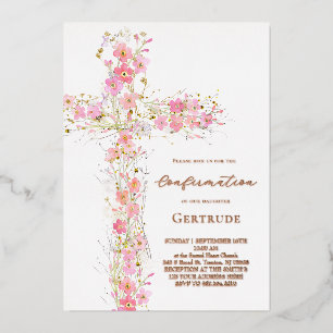 roze wilde bloemen kruis Bevestiging Folie Uitnodiging