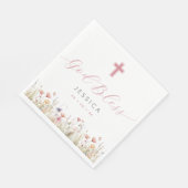 Roze Wilde Bloemen & Kruis God Zegen Doop Servet (Hoek)