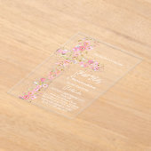 roze wilde bloemen kruisen Eerste Heilige Communie Acryl Uitnodigingen (Laagn)