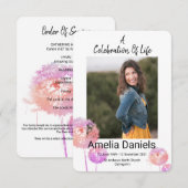 Roze, wilde bloemen, levensfotokaart kaart (Voorkant / Achterkant)