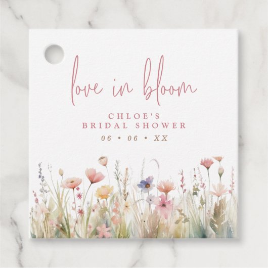 Roze Wilde Bloemen Liefde in Bloei Bruidsfeest Bedankjes Labels (Voorkant)