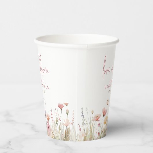 Roze Wilde Bloemen Love In Bloom Bruiloft Feest Papieren Bekers (Rechts)