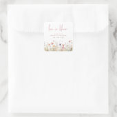 Roze Wilde Bloemen Love In Bloom Bruiloft Feest Vierkante Sticker (Tas)