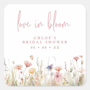 Roze wilde bloemen Love In Bloom bruiloftsfeest Vierkante Sticker