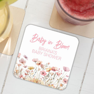 Roze Wilde Bloemen Meisje Baby Shower Kartonnen Onderzetters