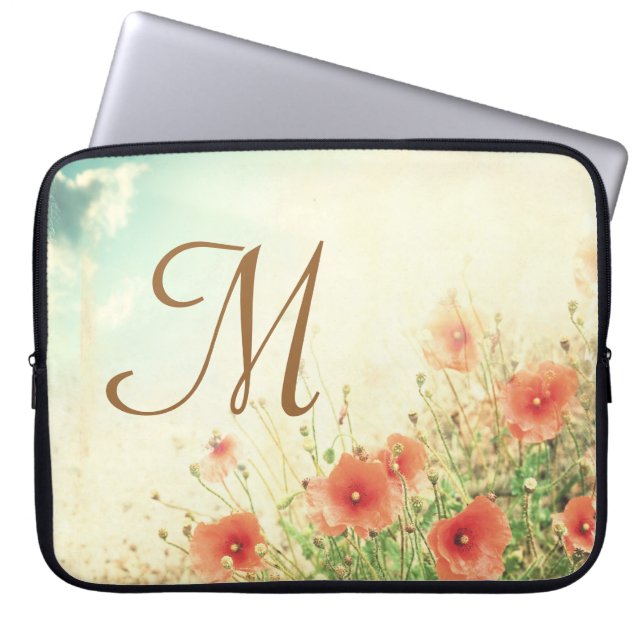 Roze Wilde Bloemen Monogram 15"Laptop Hoesje Laptop Sleeve (Voorkant)