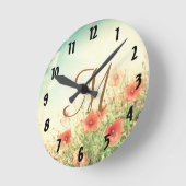 Roze Wilde Bloemen Monogram Initiaal Wandklok (Hoek)