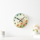 Roze Wilde Bloemen Monogram Initiaal Wandklok (Huis)