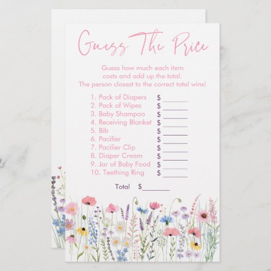 Roze Wilde Bloemen Raad de Prijs Douche Spel (Voorkant / Achterkant)