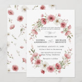 Roze Wilde Bloemen Trouw Uitnodiging (Voorkant / Achterkant)