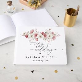 Roze Wilde Bloemen Trouwgastenboek Gastenboek