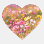Roze wilde bloemen veld 2025 hart sticker (Voorkant)