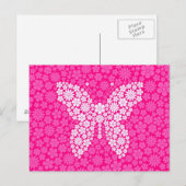 Roze, wilde bloemen, vlinder briefkaart (Voorkant / Achterkant)