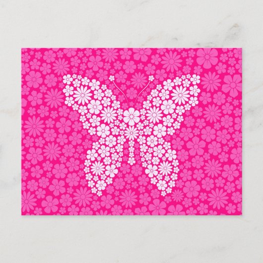 Roze, wilde bloemen, vlinder briefkaart (Voorkant)
