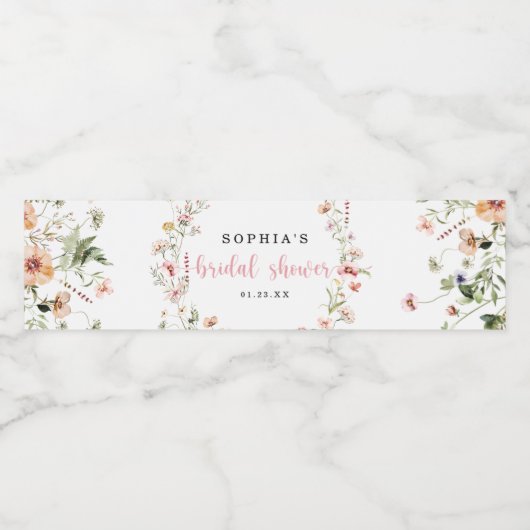 Roze wilde bloemen Vrijgezellenfeest Favors Waterfles Etiket (Enkel label)