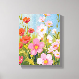 Roze wilde bloemen Watercolor bloemenschildering Canvas Afdruk