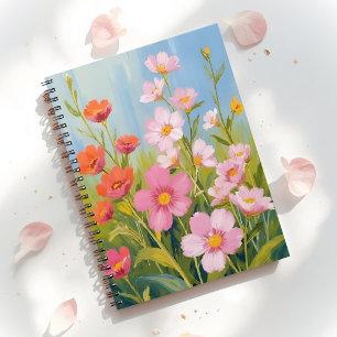 Roze wilde bloemen   Watercolor bloemenschildering Notitieboek
