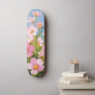 Roze wilde bloemen   Waterverf bloemenschildering Persoonlijk Skateboard