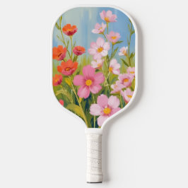 Roze Wilde Bloemen | Waterverf Bloemschildering Pickleball Paddle
