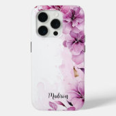 Roze wilde bloemen Waterverf met naam Case-Mate iPhone Case (Achterkant)