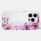 Roze wilde bloemen Waterverf met naam Case-Mate iPhone Case (Achterkant (horizontaal))