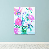 Roze wilde bloemenboeket canvas afdruk (Insitu (Houten vloer))