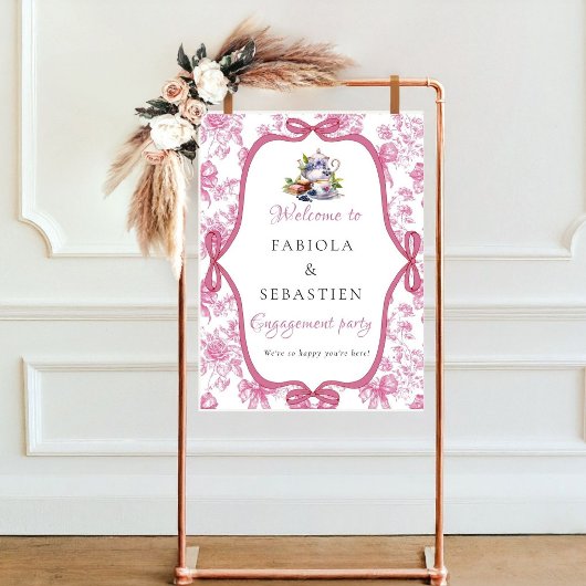 Roze wilde bloementhee Huwelijksfeest Welkomstbord Poster