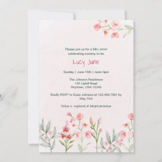 Roze wilde bloementuin babyshower uitnodiging