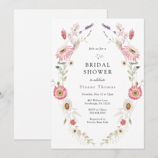 Roze Wilde Bloemenweide Bruiloftssluiers Bruidsfee Kaart (Voorkant / Achterkant)