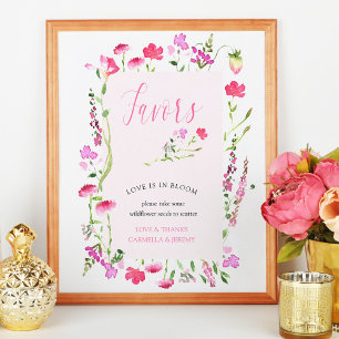 Roze Wilde Bloemzaadjes Bruidsdouche Favor Signaal Poster