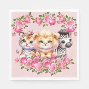 Roze wilde dier meisje baby shower uitnodiging servet