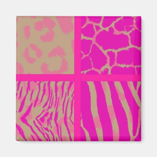 Roze Wilde Dierenpatroon Magneet (Voorkant)