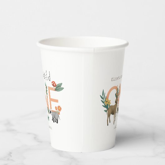 Roze Wilde Een Schattige Bos Dieren 1e Verjaardag Papieren Bekers (Rechts)