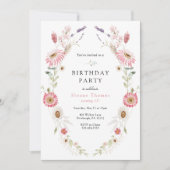 Roze Wilde Meadow Wreatday Birthday Kaart (Voorkant)